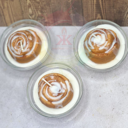Photo of Cinnamon Roll Candle in a tiny bowl. Top View